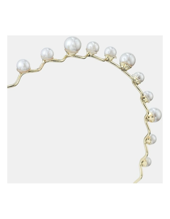 Isla Dainty Pearl Metal Headband in White image 3