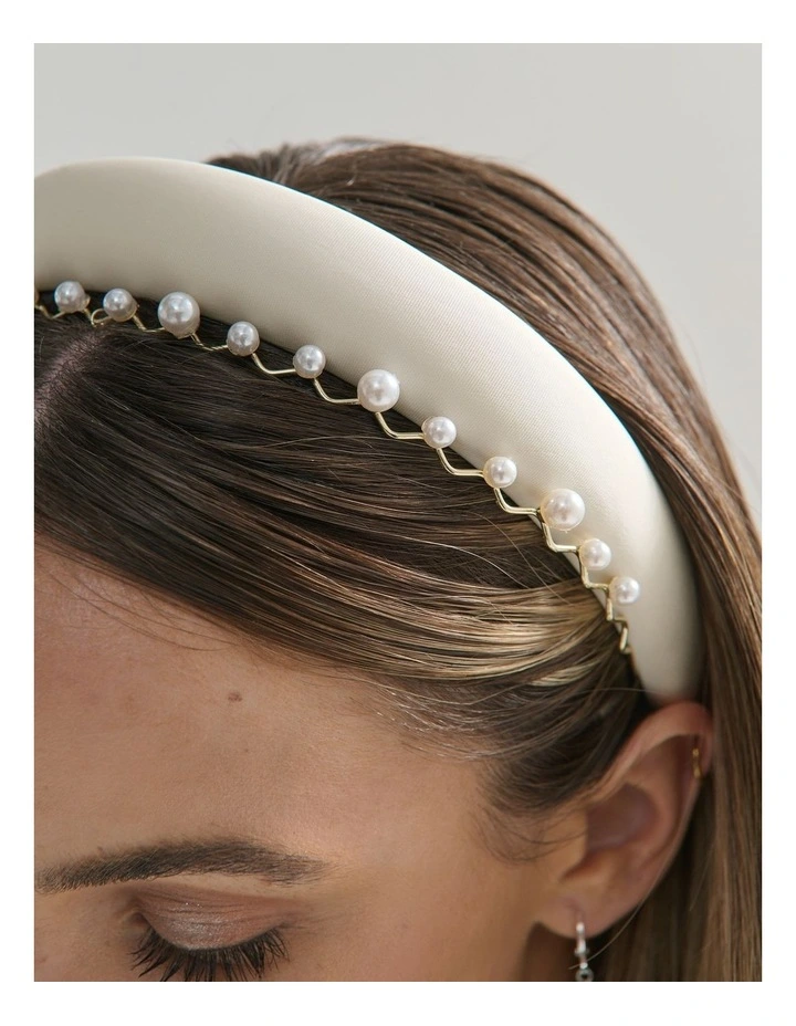 Isla Dainty Pearl Metal Headband in White image 4