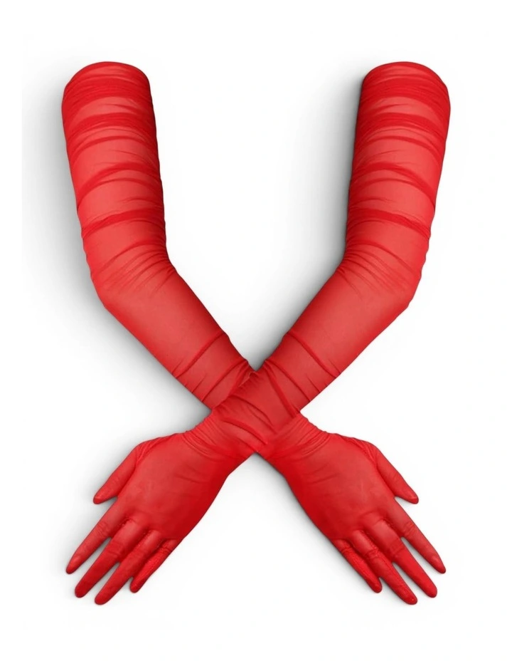 Ariana Ruched Mesh Opera Gloves in Red image 1