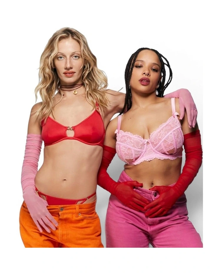 Ariana Ruched Mesh Opera Gloves in Red image 5