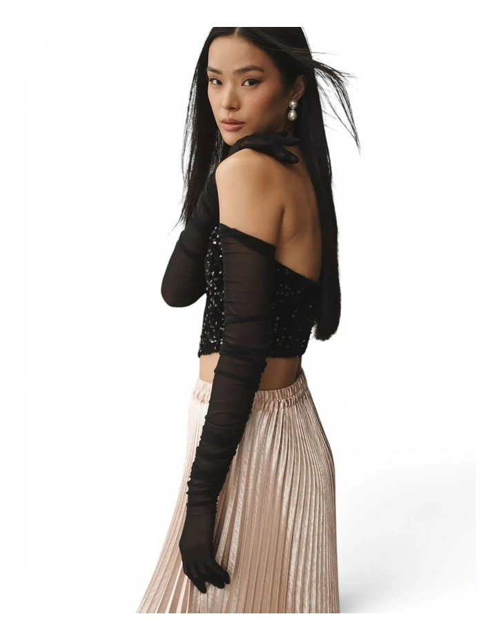Ariana Ruched Mesh Opera Gloves in Black image 5