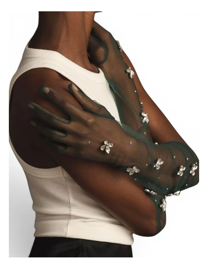 Queen Bee Opera Gloves in Green image 2