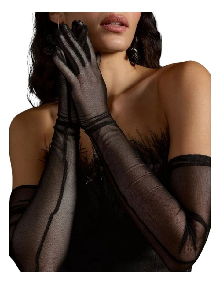 The Lily Long Mesh Gloves in Black image 3
