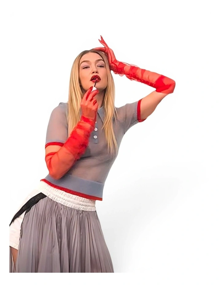 Kylie Tulle Opera Gloves in Red image 2