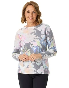 Sylvie Print R-neck Long Sleeve Sweater