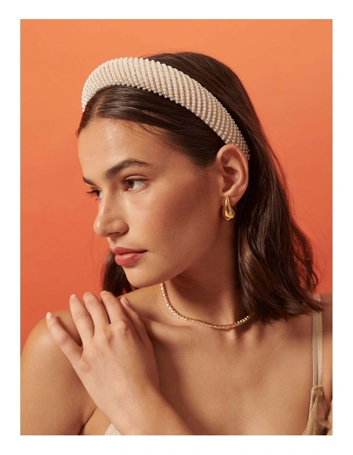 Oblique Pearl Statement Headband - White image 2