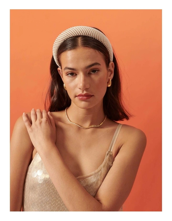 Oblique Pearl Statement Headband - White image 4