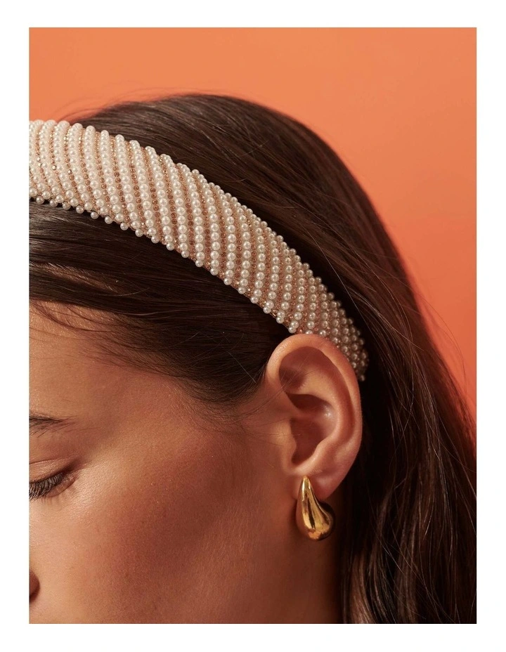 Oblique Pearl Statement Headband - White image 5