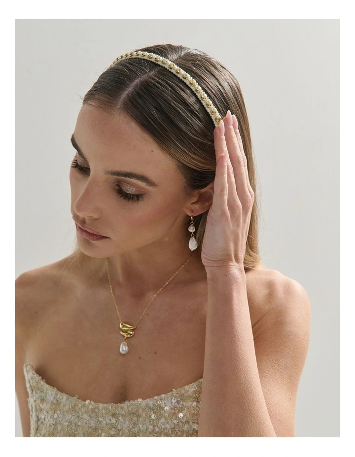 Elaine Stud Skinny Headband - White image 2