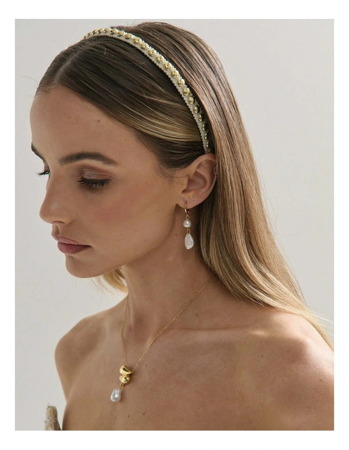 Elaine Stud Skinny Headband - White image 5