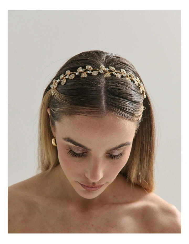 Fairy Leaf Crystal Statement Headband - Gold image 2
