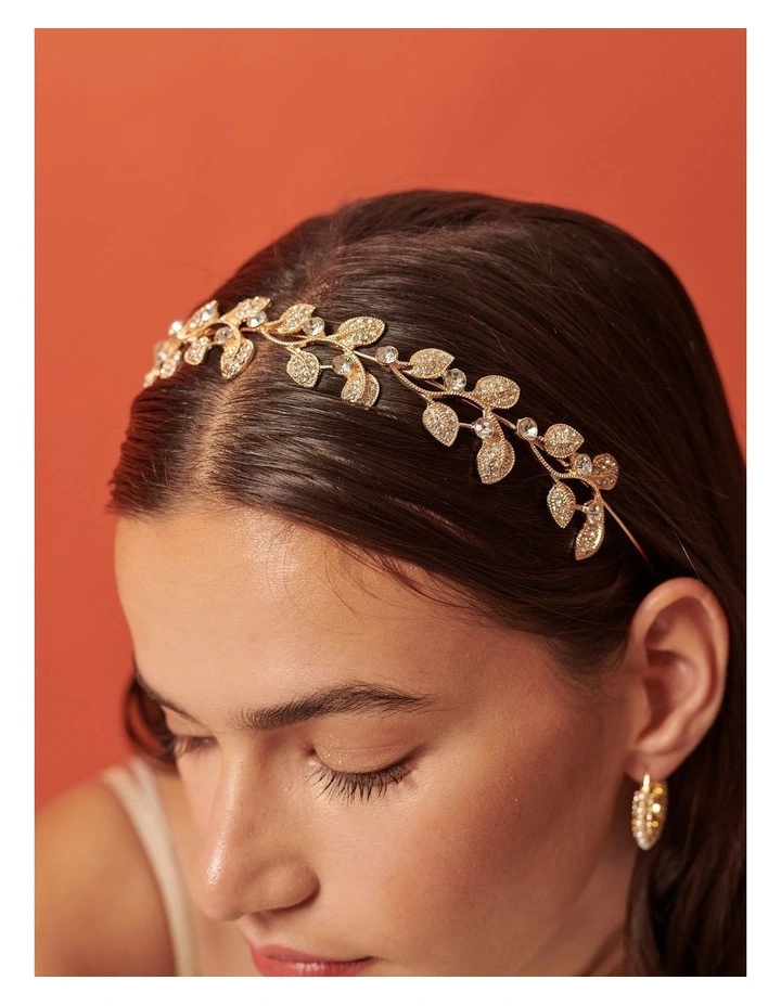 Fairy Leaf Crystal Statement Headband - Gold image 3