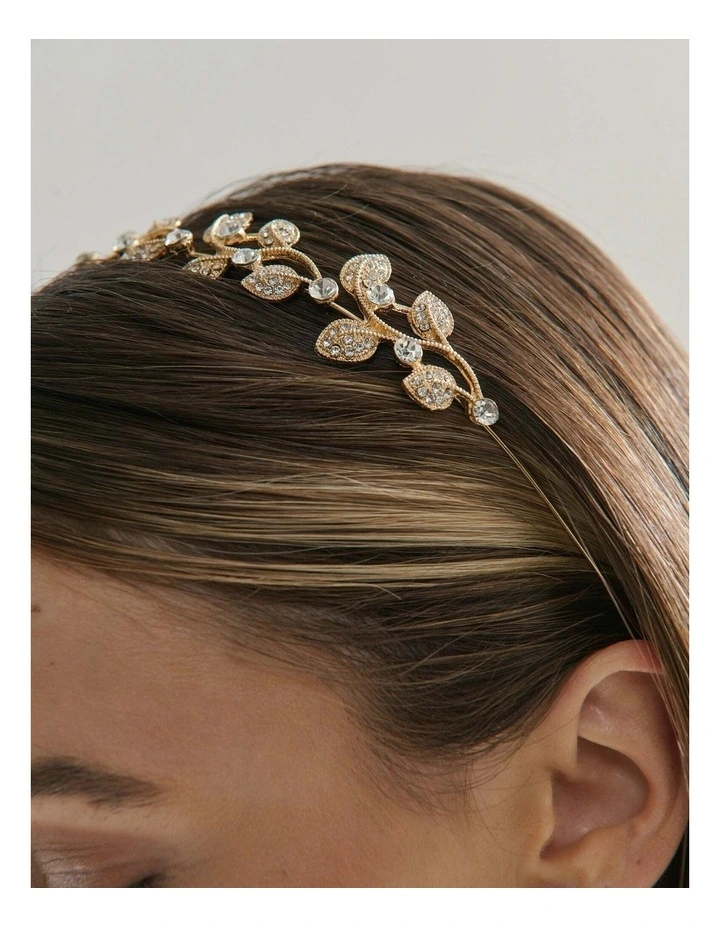 Fairy Leaf Crystal Statement Headband - Gold image 4