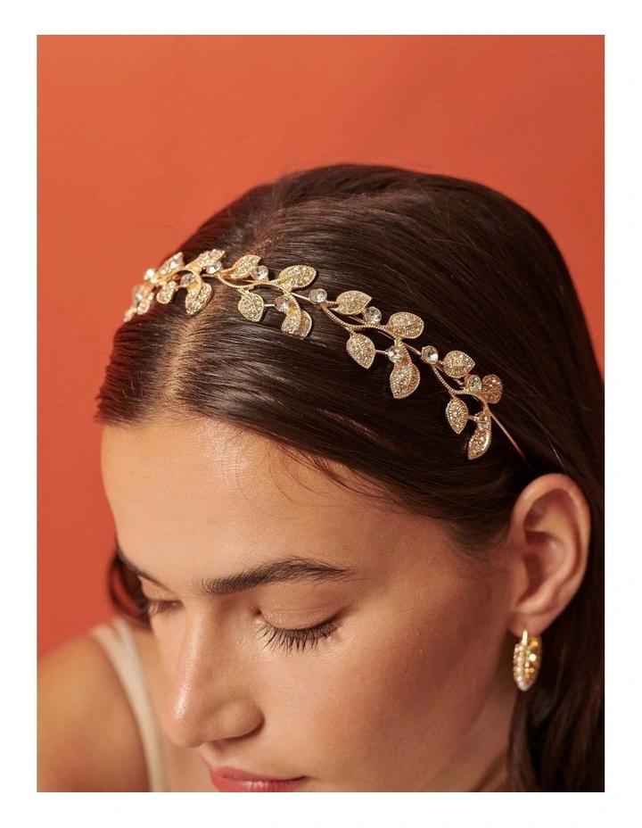Fairy Leaf Crystal Statement Headband - Gold image 5