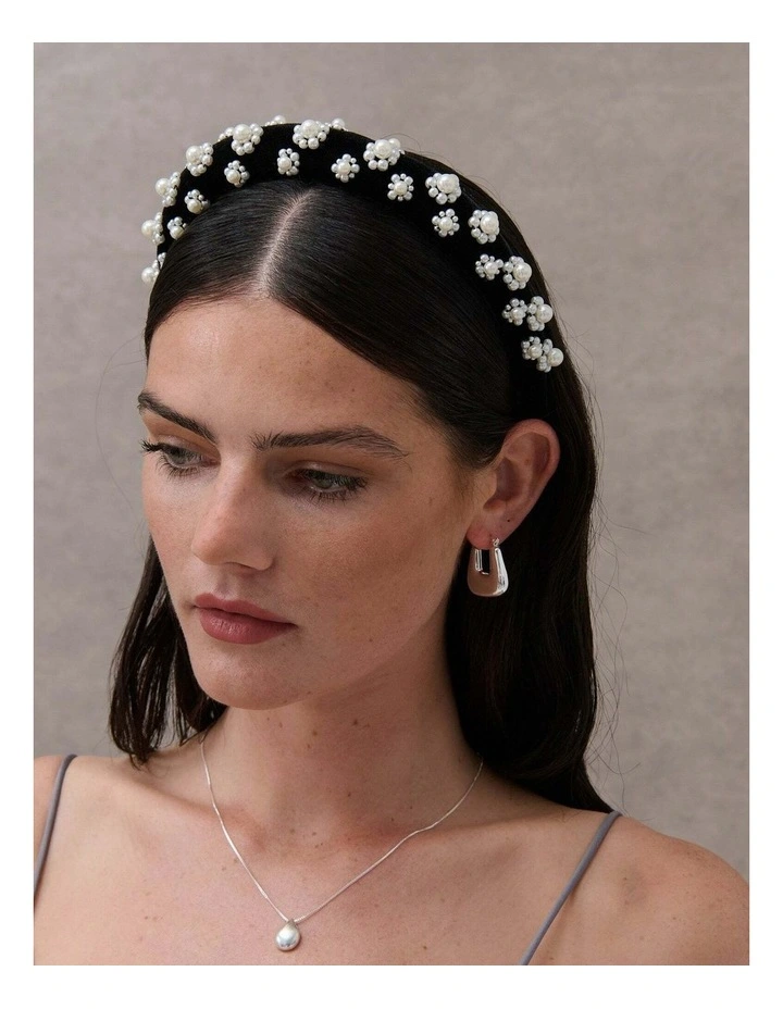 Pearl Floral Velvet Statement Headband - Black image 2