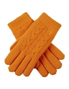 Dents Womens Cable Knit Cosy-Lined Gloves in Pumpkin Orange