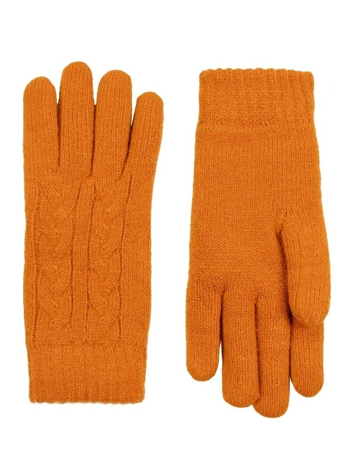 Dents Womens Cable Knit Cosy-Lined Gloves in Pumpkin Orange image 6
