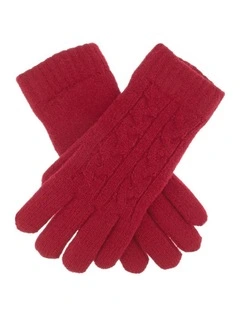 Dents Womens Cable Knit Gloves in Berry