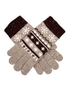 Dents Womens Gloves Jacquard Fair Isle Marle Yarn Knitted in Oatmeal