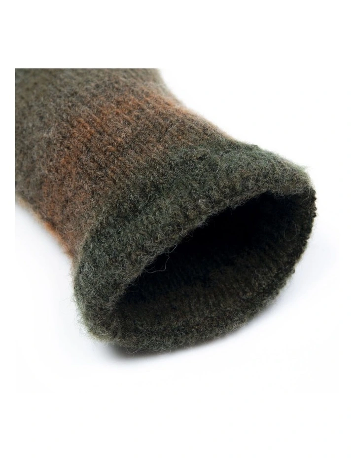 Dents Women's Long Below-Elbow Ribbed Wool Knit Wrist Warmers w/ Ombre Pattern in Moss image 3