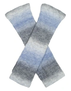 Dents Womens Long Below-Elbow Ribbed Wool Knit Wrist Warmersw/ Ombre Pattern in Pale Blue