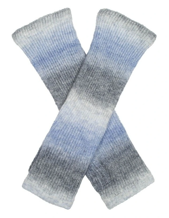 Dents Womens Long Below-Elbow Ribbed Wool Knit Wrist Warmersw/ Ombre Pattern in Pale Blue image 1