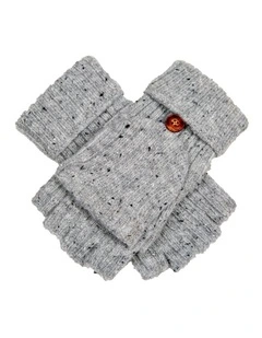 Dents Womens Ribbed Knit Wool Blend Fingerless Gloves with Marl Yarn and Mitten Flap in Dove Grey