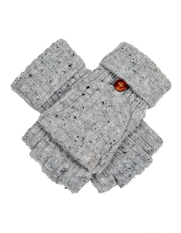 Dents Womens Ribbed Knit Wool Blend Fingerless Gloves with Marl Yarn and Mitten Flap in Dove Grey image 1
