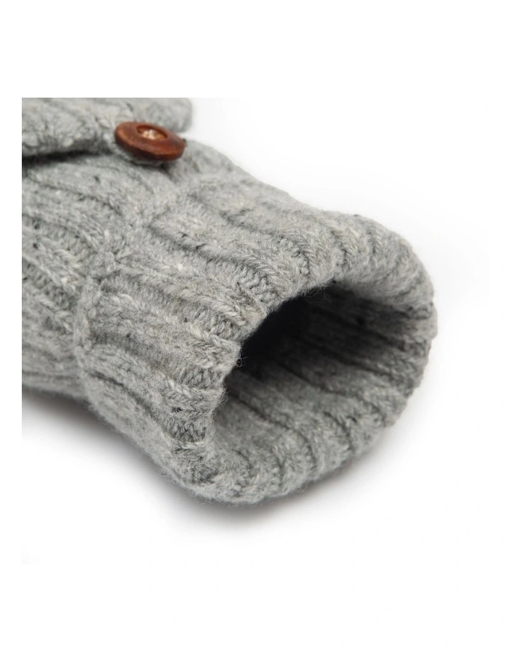 Dents Womens Ribbed Knit Wool Blend Fingerless Gloves with Marl Yarn and Mitten Flap in Dove Grey image 2