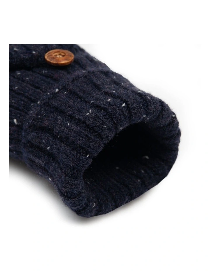 Dents Womens Ribbed Knit Wool Blend Fingerless Gloves with Marl Yarn and Mitten Flap in Navy image 2
