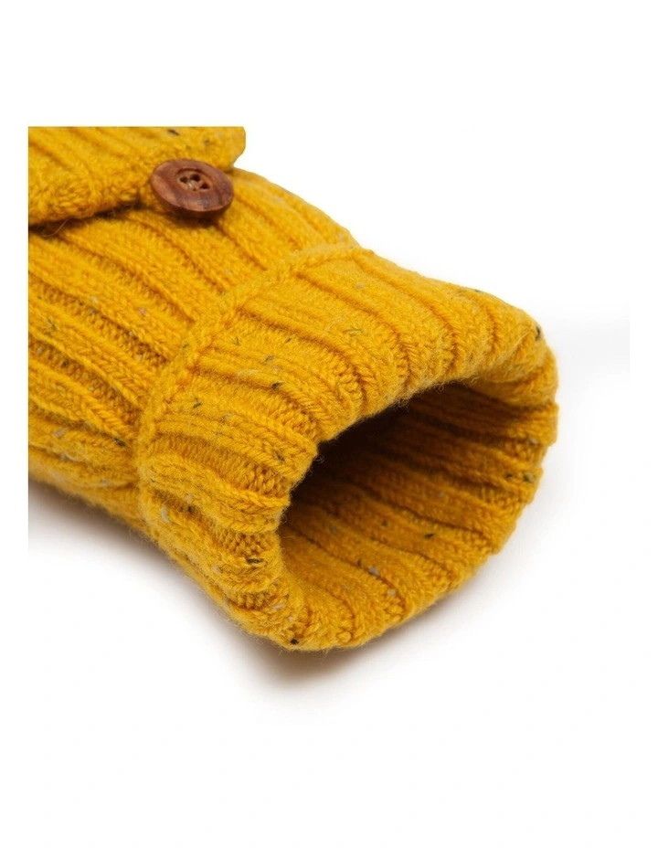 Dents Womens Ribbed Knit Wool Blend Fingerless Gloves with Marl Yarn and Mitten Flap in Ochre image 3