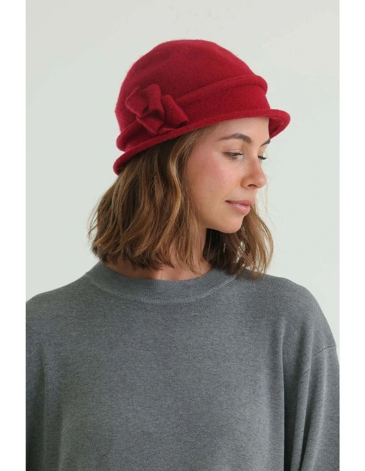 Joy Wool Cloche Hat in Red image 3