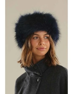Xenia Faux Fur Headband in Navy Blue