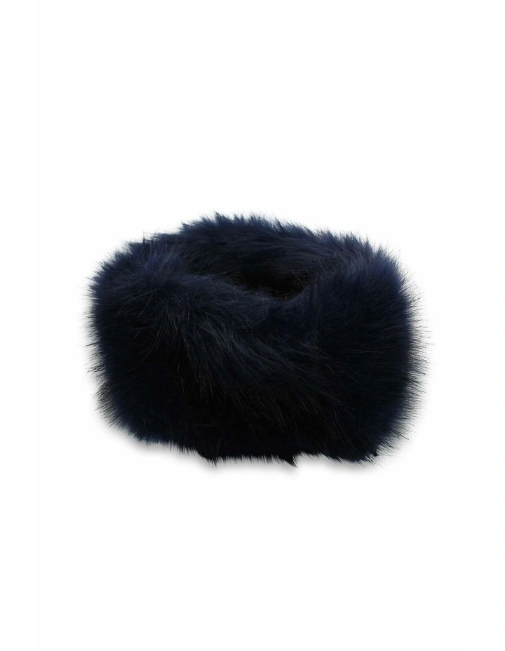 Xenia Faux Fur Headband in Navy Blue image 2