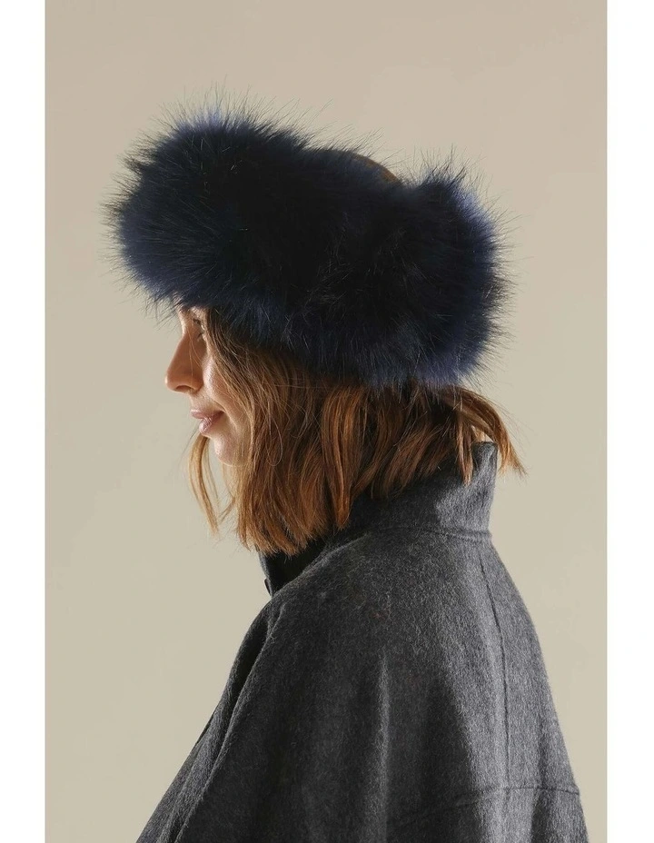 Xenia Faux Fur Headband in Navy Blue image 4