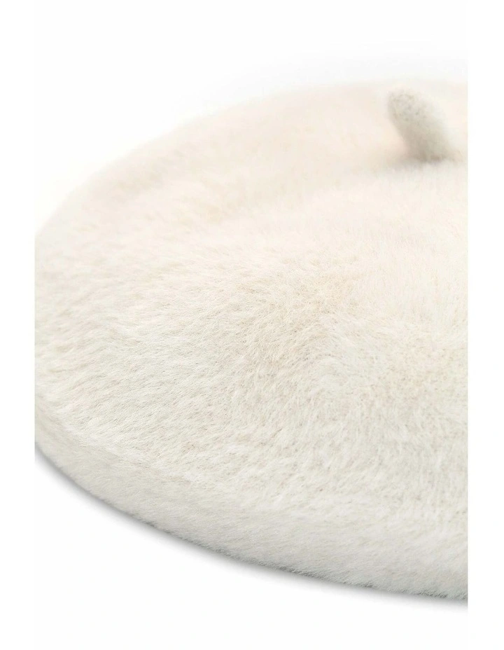 Paris Faux-Fur Knit Beret in White Cream image 6