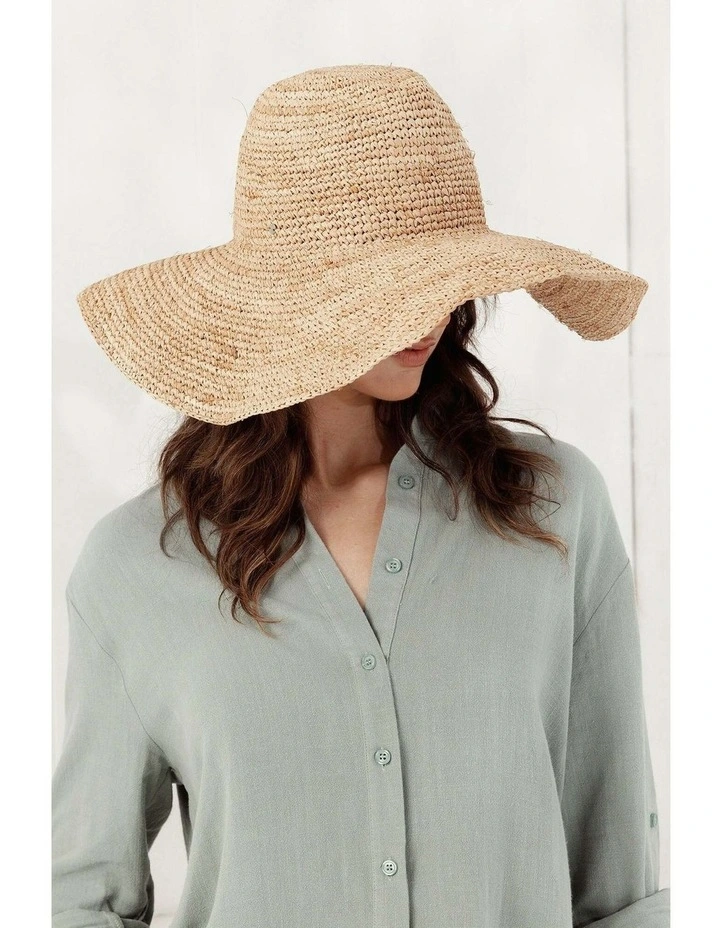 Arlo Crochet Raffia Wide-Brim Fedora in Natural Beige image 6
