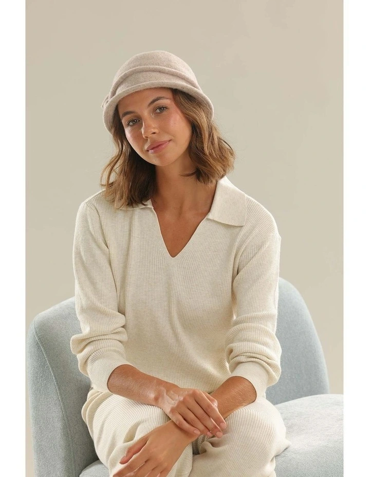 Joy Wool Cloche Hat in Sandy Beige image 3