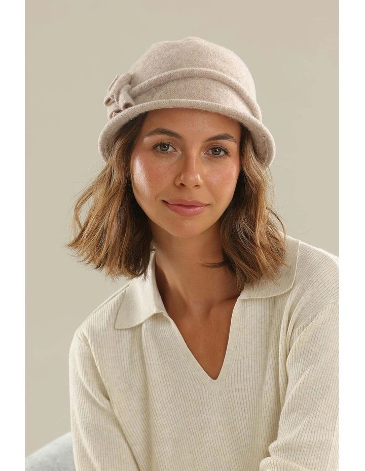 Joy Wool Cloche Hat in Sandy Beige image 4