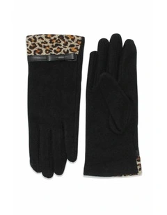 Jacqueline Wool Blend Gloves in Brown Leopard Animal Print