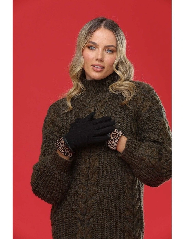 Jacqueline Wool Blend Gloves in Brown Leopard Animal Print image 5