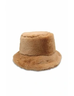Simona Faux Fur Bucket Hat in Camel Brown