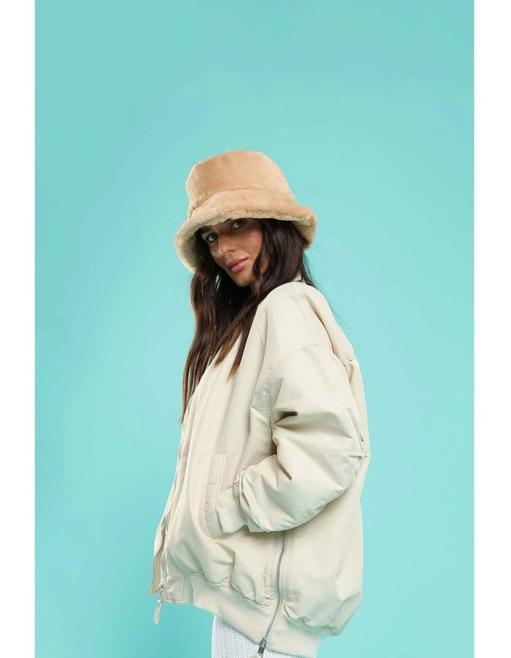 Simona Faux Fur Bucket Hat in Camel Brown image 2