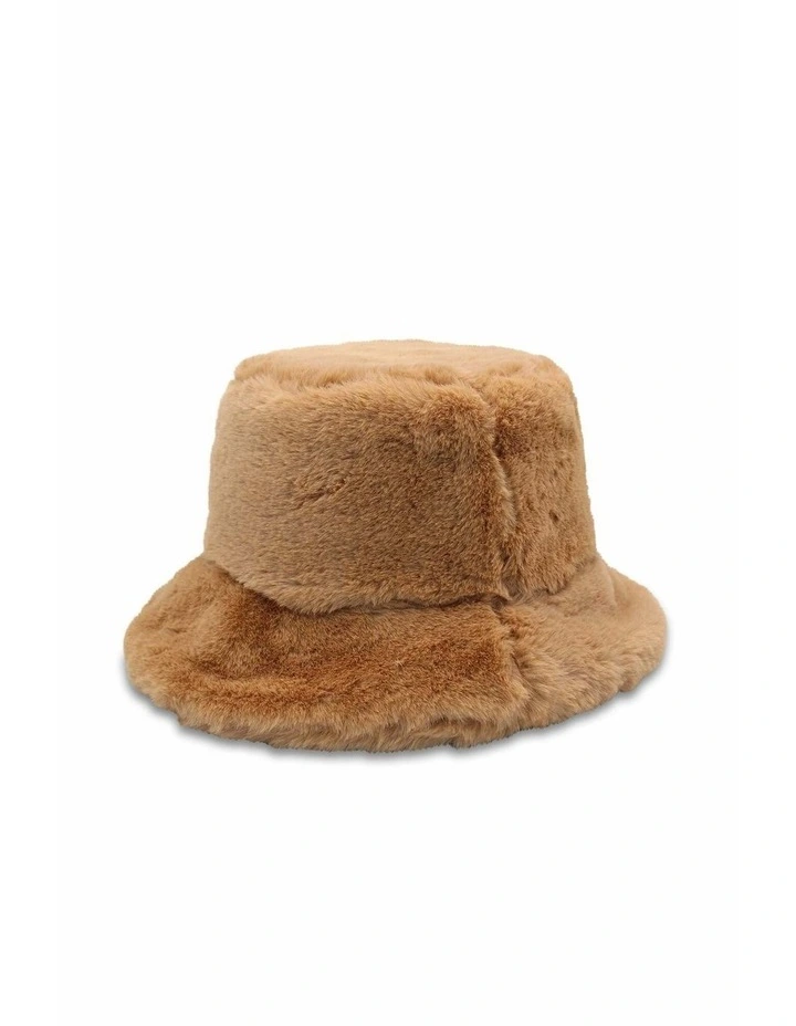 Simona Faux Fur Bucket Hat in Camel Brown image 4