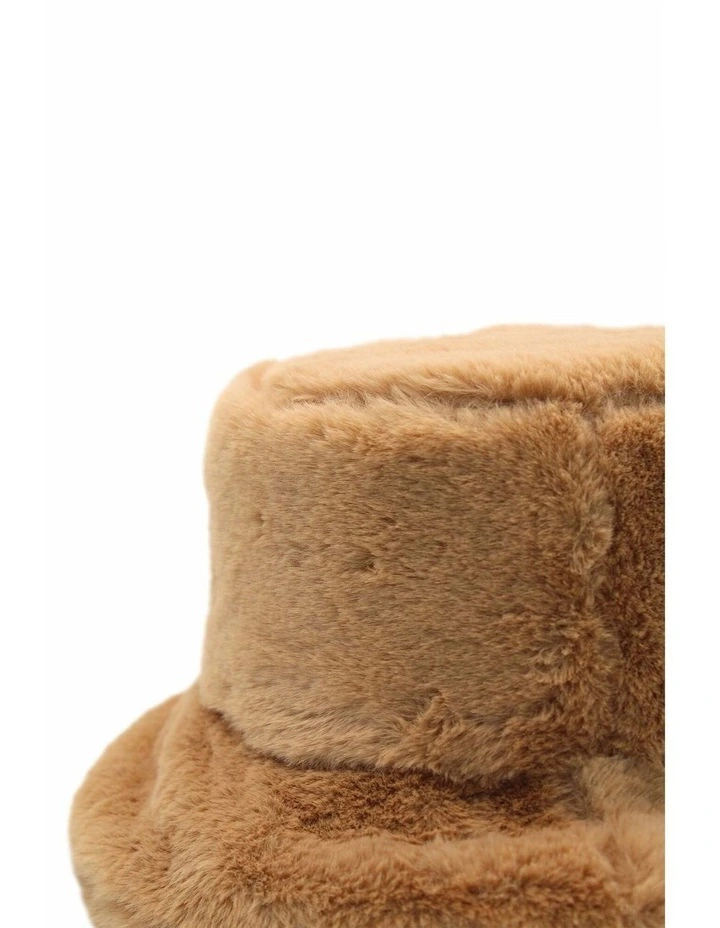 Simona Faux Fur Bucket Hat in Camel Brown image 5