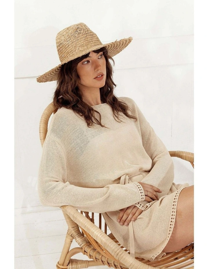 Lieta Woven Straw Fedora in Natural Beige image 3