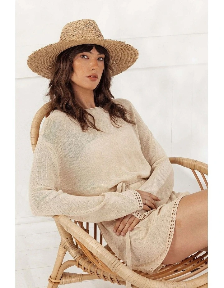 Lieta Woven Straw Fedora in Natural Beige image 5