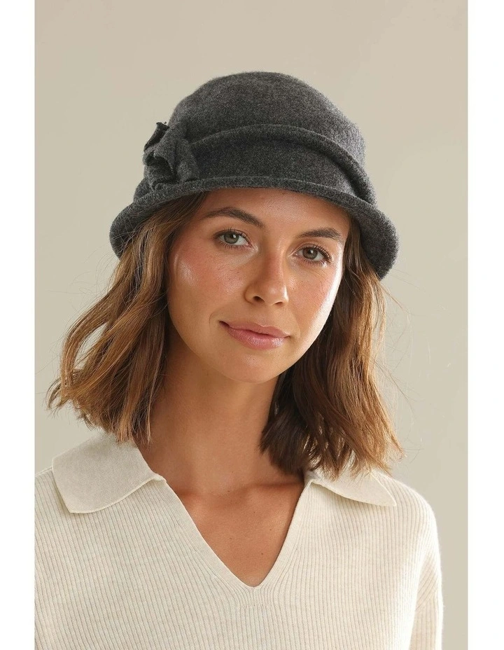 Joy Wool Cloche Hat in Charcoal Black image 3