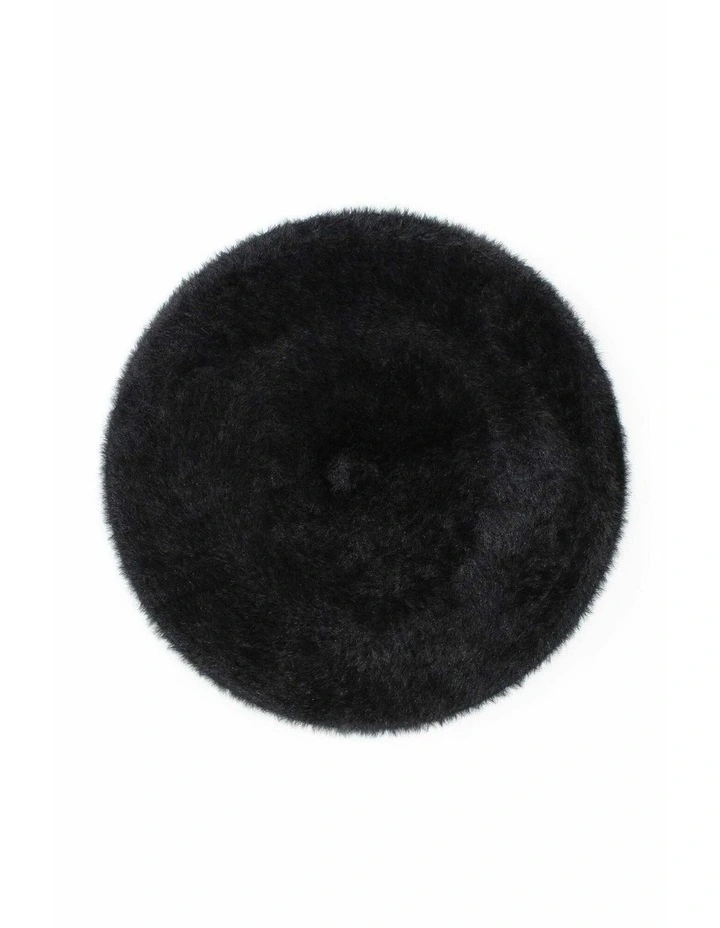 Paris Faux-Fur Knit Beret in Black image 2