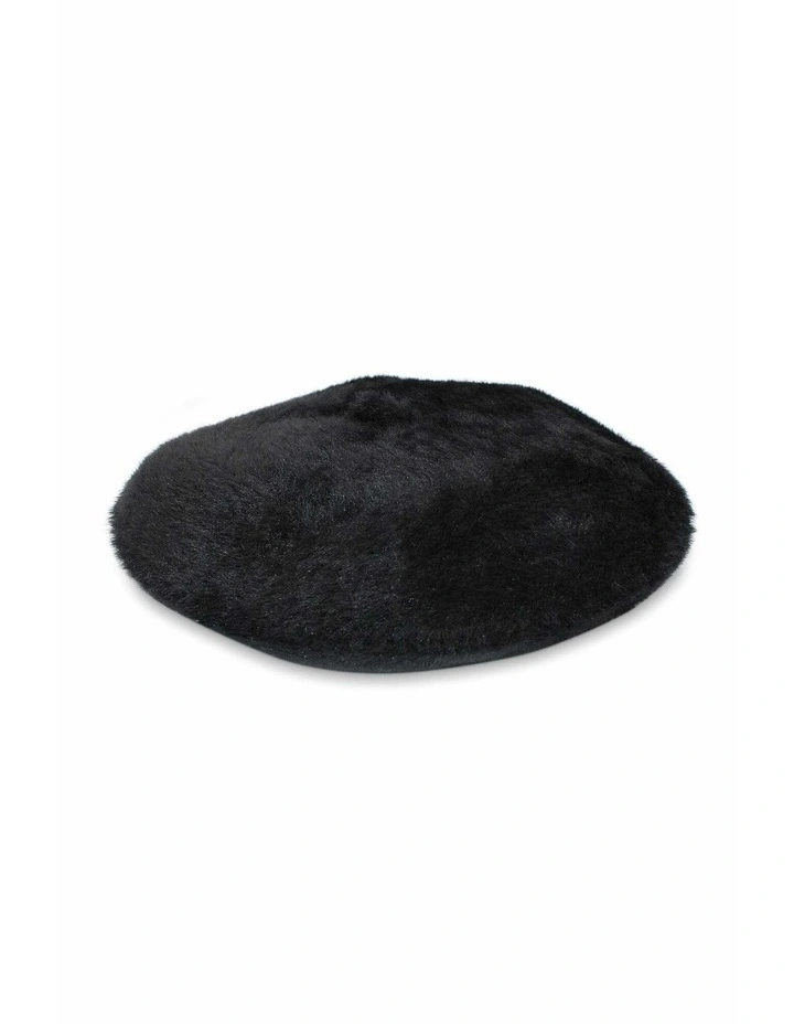 Paris Faux-Fur Knit Beret in Black image 4